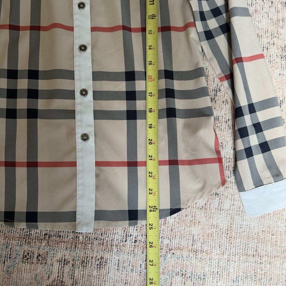 Burberry Brit Shirt Check Trim Women's Sz L Long Sleeve Cotton Career Designer - Picture 9 of 16